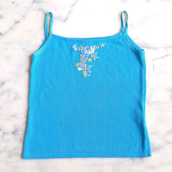 Cotton and Rayon Multi Color Flowers Embroidered Knit Cardigan and Cami Set. - Picture 7 of 8